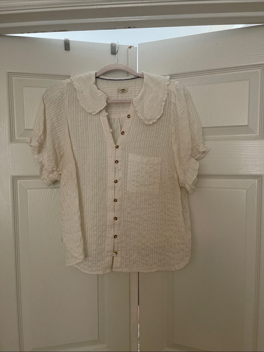 1XL Pilcro / Anthropologie Cream Button-Front Blouse with Peter Pan Collar